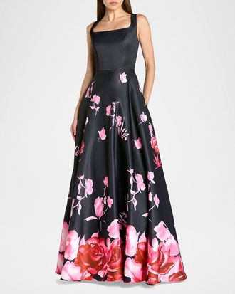 Mac Duggal Floral Satin Ball Gown