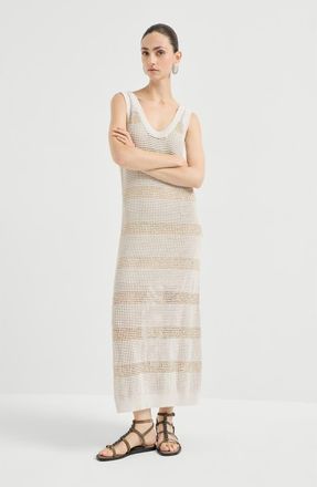 Brunello Cucinelli Dress with dazzling stripes in Oat at Nordstrom, Size Xx-Large Eu