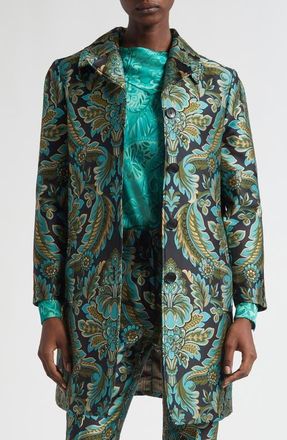 Etro Paisley Jacquard Coat in Black/Green/Turquoise Multi at Nordstrom, Size 6 Us