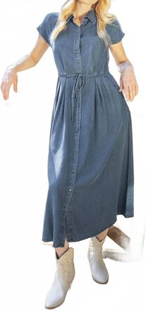 She + Sky Chambray Button Down Dress In Blue