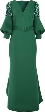 Badgley Mischka Abito da sera con decorazione di perline - Verde