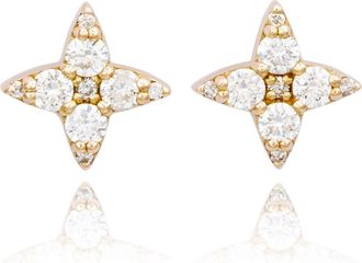 Suzy Levian 14K Yellow Gold.55cttw Diamond Abstract Star Stud Earrings
