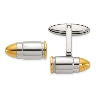 Diamond2Deal Stainless Steel Polished Yellow IP-plated Bullet Cuff Links