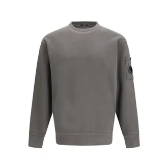 C.P. Company Sweatshirts, male, Gray, Size: XL Diagonal Raised Fleece Crewneck Lens Sweatshirt