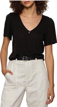 Sanctuary Keyhole Flutter T-Shirts Womens Clothing Black : LG (US 10-12), Linen/Rayon