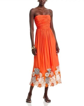 Ramy Brook Milani Embellished Strapless Midi Dress In Orange Multi