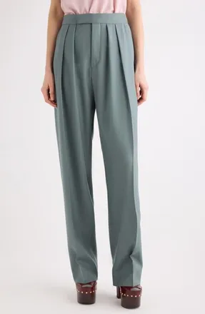 Chlo&eacute; High Waist Wool Gabardine Tapered Cuff Wide Leg Pants in Urban Grey at Nordstrom, Size 40