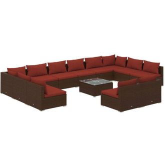 vidaXL Set Muebles De Jard&iacute;n 13 Piezas Cojines Rat&aacute;n Sint&eacute;tico Marr&oacute;n Vidaxl