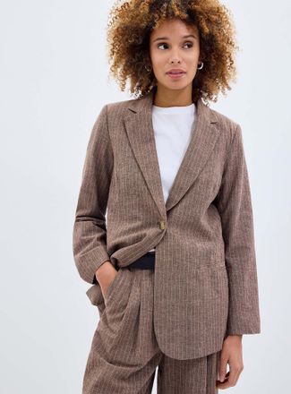 Soaked In Luxury Womens Ginevra pinstriped cappuccino blazer