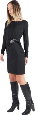 Ralph Lauren Kleedjes, Dames, Zwart, S, Leer, Buckle-Trim Stretch Jersey Jurk