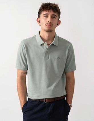 GANT Mens GANT Mens Regular Fit Short Sleeve Shield Logo Pique Polo - 303 Moss Green - Tan - Size: 38/Regular