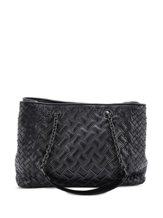 Bottega Veneta Double Chain Studded Leather with Intrecciato Detail Medium tote bag - women - Calf Leather - One Size - Black