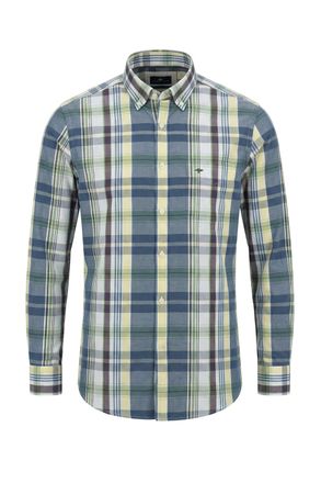 Fynch-Hatton Fynch-Hatton Mens LONG SLEEVED SHIRT AUBERGINE - Green Cotton - Size X-Large