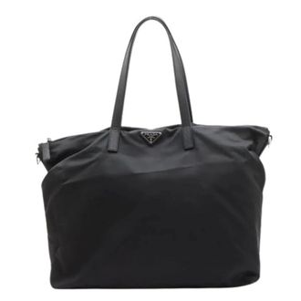 Prada Pre-owned Tote Bags, male, Black, Size: ONE SIZE Pre-owned Vintage Nylon and Leather Tote Bag
