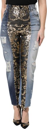 Dolce & Gabbana Womens Multicolor Patchwork High Waist Denim Jeans Clothing