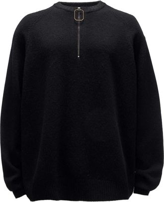 J.W.Anderson Zwarte Merino Wol Trui met Ronde Hals - Heren - Ronde hals truien - Zwart - L - Wol - Truien & Vesten