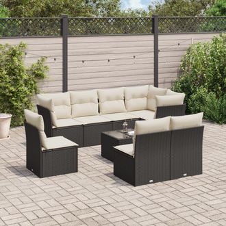 vidaXL Set De Sof&aacute;s De Jard&iacute;n 8 Piezas Y Cojines Rat&aacute;n Sint&eacute;tico Negro Vidaxl