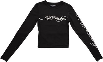 Ed Hardy Womens Panther Snake Long Sleeve Crop Shirt In Black