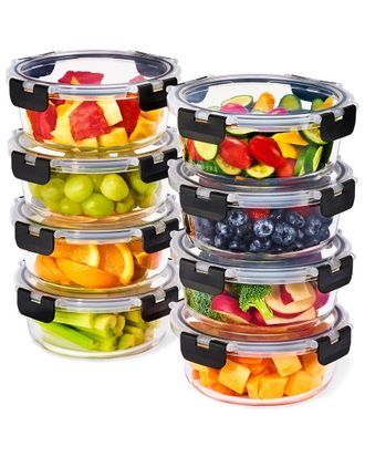 Sorbus Set Of 8 Glass Round Meal Prep Containers With Airtight Lids