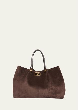 Valentino Garavani Large Rockstud Suede Shopping Tote Bag