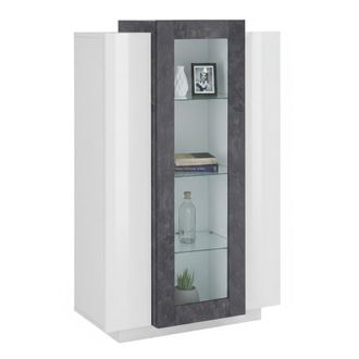 Dmora Vitrina Dfrutt, Aparador Con Tres Puertas, Mueble De Sal&oacute;n Multiusos, 100% Made In Italy, Cm 80x38h121, Blanco Brillo Y Pizarra - Dmora