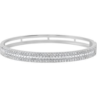 Crislu Luminous Baguette Cubic Zirconia Bangle in Pure Platinum/Clear Stone at Nordstrom, Size Medium
