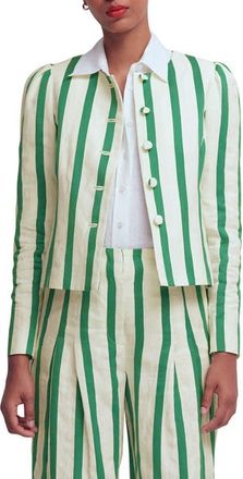 Boden Salisbury Stripe Puff Sleeve Linen & Cotton Jacket in Ivory/fresh Green Stripe at Nordstrom, Size 10