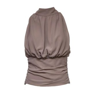 Rotate ROTATE Birger Christensen, Sleeveless Tops, female, Brown, Size: 3XS Chiffon Sleeveless Top