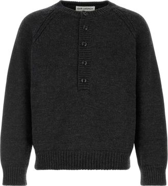 Our Legacy Shore Henley - Heren - Ronde hals truien - Grijs - L - Wol - Truien & Vesten