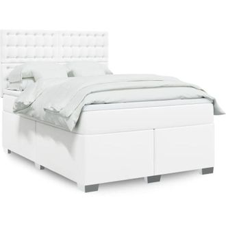 vidaXL Cama Box Spring Con Colch&oacute;n Cuero Sint&eacute;tico Blanco 160x200 Cm Vidaxl