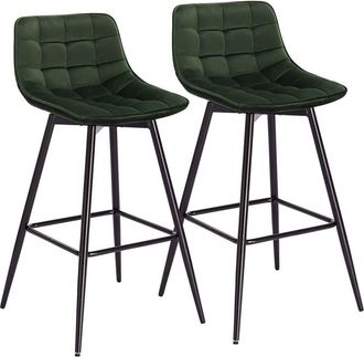 Woltu 2pcs Sgabelli Da Bar Stile Industriale Alta Sedia Cucina Velluto Metallo Verde Scuro - Woltu