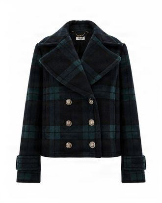 Liu Jo Cropped Double-Breasted Coat With Checkered Pattern And Notched Lapel