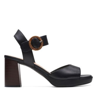 Clarks Womens Ambyrlyn Ruby Heeled Sandal, Black Leather, 8.5 UK