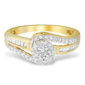 House of Brilliance 10K Yellow Gold 1/2 Cttw Diamond Bypass Swirl Cluster Ring at Nordstrom, Size 6