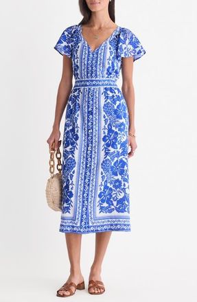 Vineyard Vines Britt Floral Short Sleeve Midi Dress in Scarf Print White at Nordstrom, Size Xx-Small