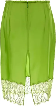 Gucci Womens Lace-Trimmed Satin Skirt Green Cupro Viscose