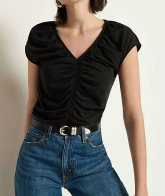 Nation Ltd Dona V-Neck Top In Jet Black