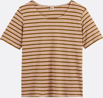 La Redoute Collections Linnen gestreept T-shirt, ronde hals, korte mouwen