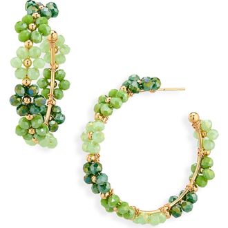 Cara Beaded Flower Hoop Earrings in Green/Multi at Nordstrom Rack