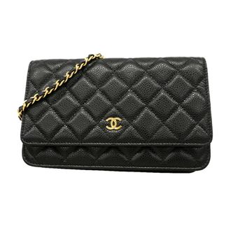 Chanel Black Grained Calfskin Chain/Shoulder Wallet (Pre-Owned)