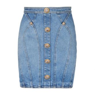 Balmain Denim Skirts, female, Blue, XS, Buttoned Denim Skirt