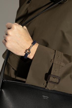Ferragamo Leather Bracelet, Mens, Navy Blue