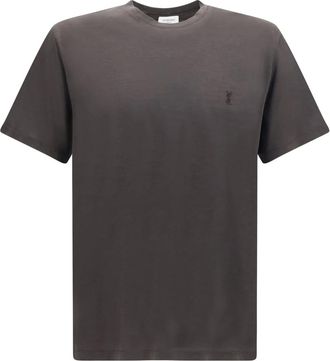 Saint Laurent Cassandre Zijde en Katoen T-shirt - Heren - Tops - Grijs - Maat: M Katoen