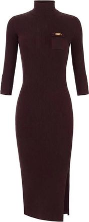 Elisabetta Franchi Kleedjes, Dames, Paars, XS, Satijn, Geribbelde Gebreide Jurk met Borstzak