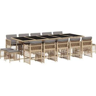 vidaXL Set Comedor De Jard&iacute;n Con Cojines 15 Pzas Rat&aacute;n Sint&eacute;tico Beige Vidaxl