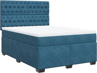 vidaXL Box Spring Bed with Mattress Blue 140x190 cm Velvet vidaXL