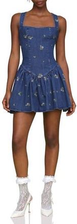 Avec Les Filles Embroidered Denim Romper in Kauri Wash W/Ditsy F at Nordstrom Rack, Size 12