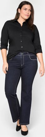 Sheego Hemdbluse SHEEGO, Damen, Gr. 44, schwarz, 70% Baumwolle, 27% Polyamid, 3% Elasthan, unifarben, Blusen Hemdbluse