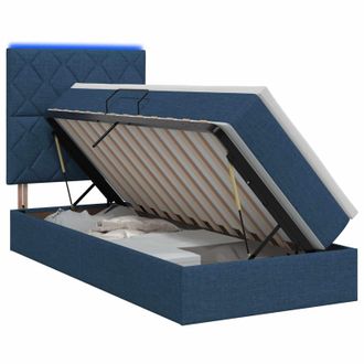 vidaXL Letto Con Contenitore Led E Materasso Blu 100 X 200 Cm Tessuto Vidaxl
