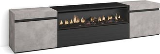 Skraut Home Skraut Home - Mueble Tv, Televisi&oacute;n, Muebles De Sal&oacute;n, Almacenaje, 200x45x35cm, Para Tv Hasta 80, Chimenea El&eacute;ctrica, Estilo Moderno, Gris Cemento